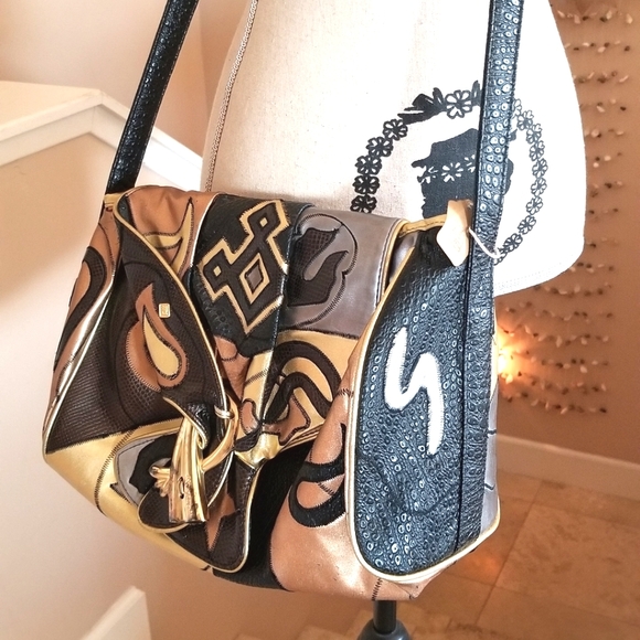 Vintage Handbags - Vtg 90's Chunky Gaudy Patchwork Shoulder Purse